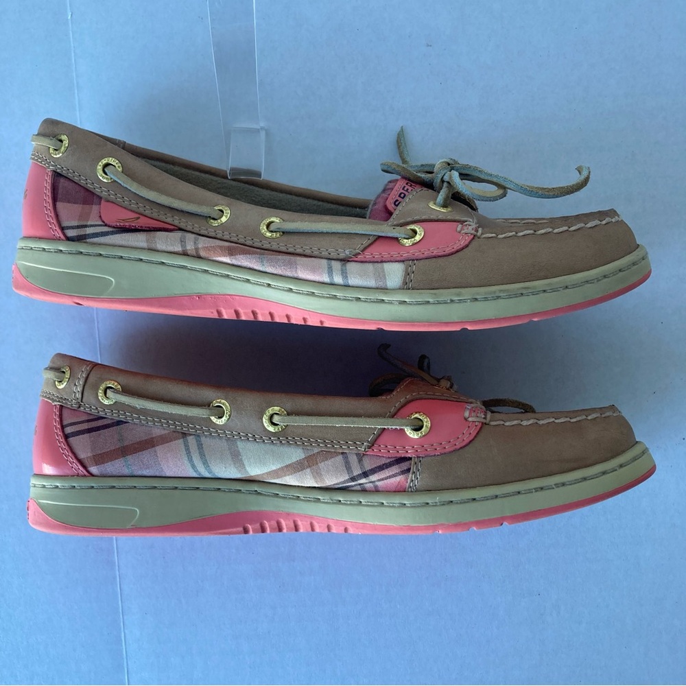 Sperry Leather Women Plaid Boat Shoes‎ Loafers Pink and Tan Size 8 - Picture 4 of 11
